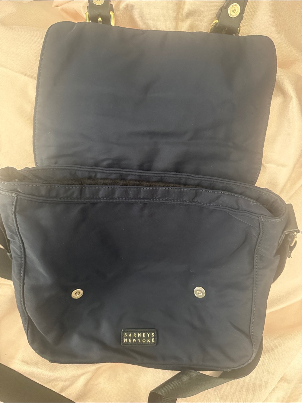 Vintage Barneys New York Navy Messenger Bag with Gold Hardware - Picture 7 of 7